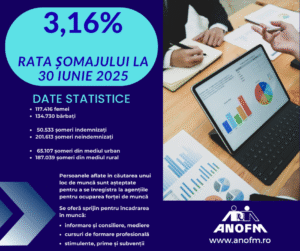 3,16% rata şomajului înregistrat în evidenţele ANOFM în luna iunie 2025