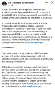 Probleme cu pagina de Facebook a Ambasadei SUA la București