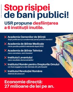 USR depune proiecte de lege pentru desființarea a șase instituții publice inutile