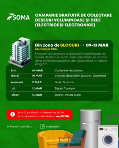 Campanie de colectare gratuită a deșeurilor voluminoase, electrice și electronice (DEEE), în zonele de blocuri!
