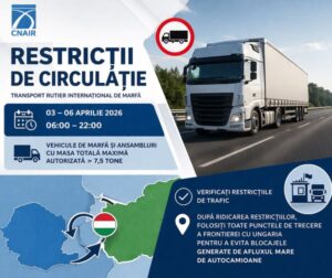 Restricții de tonaj (7,5 tone) pe teritoriul Ungariei în perioada Sărbătorilor Pascale Catolice!
