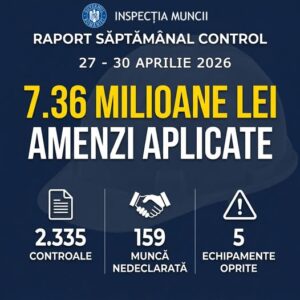 Inspecția Muncii – Bilanțul controalelor Inspecției Muncii în perioada 27 – 30 aprilie 2026: Amenzi de peste 7,3 milioane lei!