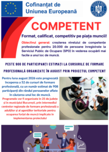 Peste 900 de participanți estimați la cursurile de formare profesională organizate în august prin proiectul „COMPETENT – Format, calificat, competitiv pe piața muncii!”