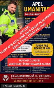 A apărut un cont fals în care se cer donații pentru polițistul Tudor Lungu