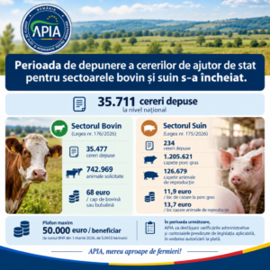APIA informează cu privire la situația depunerii cererilor de ajutor de stat pentru sectoarele bovin și suin