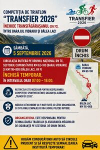 Competiția de triatlon “TRANSFIER 2026” închide Transfăgărașanul (DN 7C) sâmbătă!